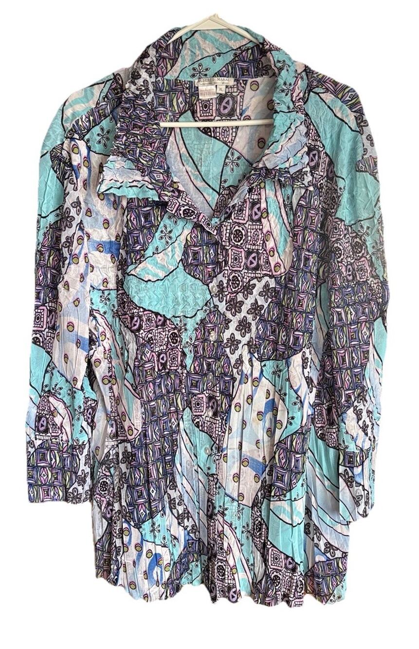 Alberto Makali Womens Jacket Top Open Front Blue Paisley Coastal Boho Size XL